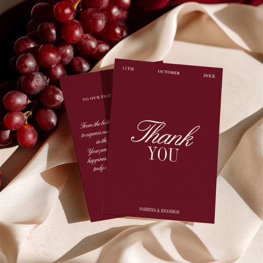 エレガントなボルドーの結婚式サンクスカード 招待状