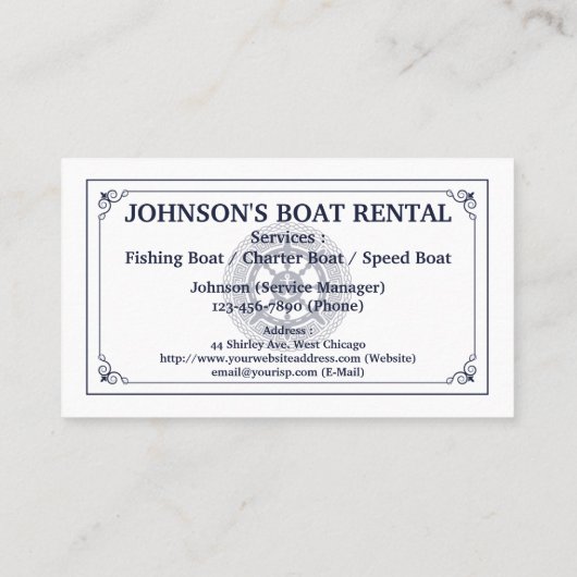 エレガントなボートのレンタル(個人化して下さい) 名刺 (裏面)