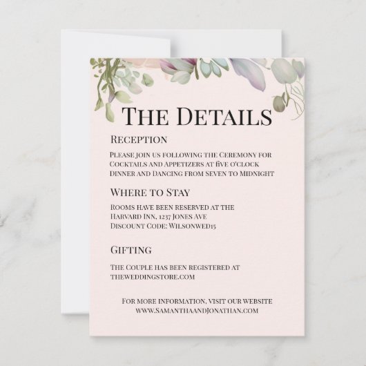 エレガントなボーホーウェディング 招待状詳細カード 招待状 (正面)