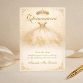 エレガントなボールガウン | アイボリー＆ゴールドのキンセアニエラ 招待状