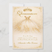 エレガントなボールガウン | アイボリー＆ゴールドのキンセアニエラ 招待状 (正面)