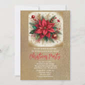 エレガントなポインセチアとゴールドグリッター 招待状 (正面)