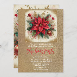 エレガントなポインセチアとゴールドグリッター 招待状