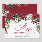 エレガントなポインセチアとミステルツリーのクリスマスグリーティング シーズンカード (正面/裏面)