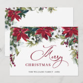 エレガントなポインセチアとヤドリギのクリスマスグリーティング シーズンカード (正面/裏面)
