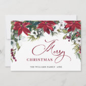 エレガントなポインセチアとヤドリギのクリスマスグリーティング シーズンカード (正面)