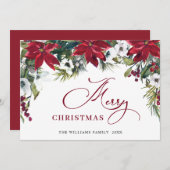 エレガントなポインセチアとヤドリギのクリスマスグリーティング シーズンカード (正面/裏面)