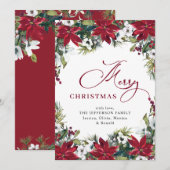 エレガントなポインセチアとヤドリギのクリスマスグリーティング シーズンカード (正面/裏面)