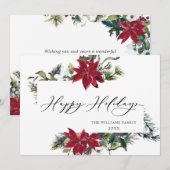 エレガントなポインセチアとヤドリギのクリスマスグリーティング シーズンカード (正面/裏面)