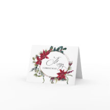 エレガントなポインセチアとヤドリギのクリスマスグリーティング