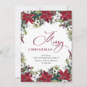 エレガントなポインセチアとヤドリギのクリスマスグリーティング シーズンカード (正面)
