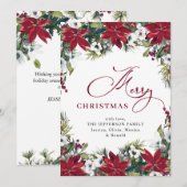 エレガントなポインセチアとワイルドミストレットのクリスマスグリーティング シーズンカード (正面/裏面)