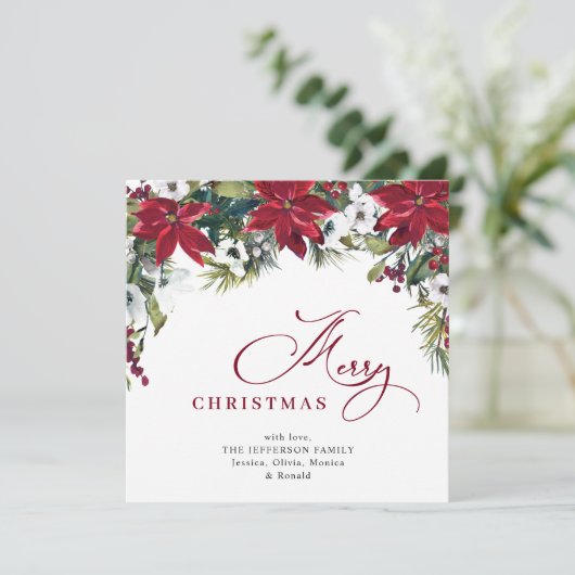 エレガントなポインセチアとワルタのクリスマスグリーティング シーズンカード (スタンド正面)