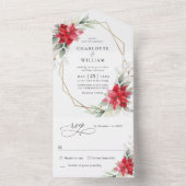 エレガントなポインセチアのウィンターグリーンウェディング オールインワン招待状 (内側)