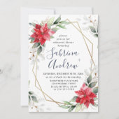 エレガントなポインセチアのウィンターフラワーリハーサルディナー 招待状 (正面)