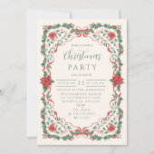 エレガントなポインセチアのガーランドクリスマス 招待状 (正面)