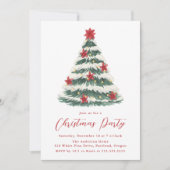 エレガントなポインセチアのクリスマスツリー ホリデーパーティー 招待状 (正面)