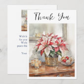 エレガントなポインセチアのクリスマスプレゼント サンキューカード (正面/裏面)