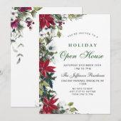 エレガントなポインセチアのクリスマスホリデーオープンハウス 招待状 (正面/裏面)