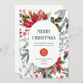 エレガントなポインセチアのクリスマスミスルトゥーの挨拶 シーズンカード (正面/裏面)