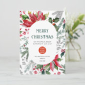 エレガントなポインセチアのクリスマスミスルトゥーの挨拶 シーズンカード (スタンド正面)
