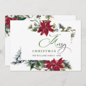 エレガントなポインセチアのクリスマスミスルトゥーの挨拶 シーズンカード (正面/裏面)