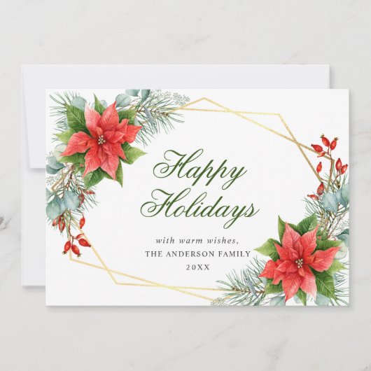 エレガントなポインセチアのクリスマスミスルトゥーの挨拶 シーズンカード (正面)