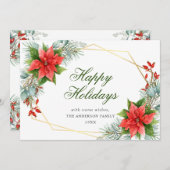 エレガントなポインセチアのクリスマスミスルトゥーの挨拶 シーズンカード (正面/裏面)