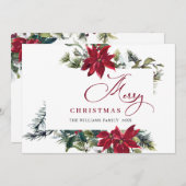 エレガントなポインセチアのクリスマスミスルトゥーの挨拶 シーズンカード (正面/裏面)