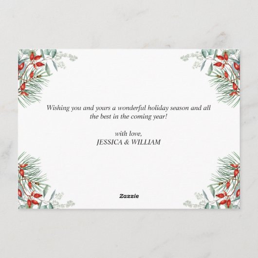 エレガントなポインセチアのクリスマスミスルトゥーの挨拶 シーズンカード (裏面)