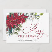エレガントなポインセチアのクリスマスミスルトゥーの挨拶 シーズンカード (正面)