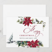 エレガントなポインセチアのクリスマスミスルトゥーの挨拶 シーズンカード (正面/裏面)