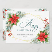 エレガントなポインセチアのクリスマスミスルトゥーの挨拶 シーズンカード (正面/裏面)