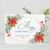 エレガントなポインセチアのクリスマスミスルトゥーの挨拶 シーズンカード (スタンド正面)