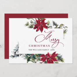 エレガントなポインセチアのクリスマスミスルトゥーの挨拶 シーズンカード