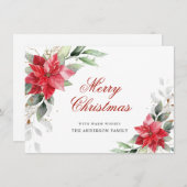 エレガントなポインセチアのクリスマスミスルトゥーの挨拶 シーズンカード (正面/裏面)