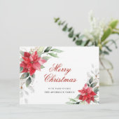 エレガントなポインセチアのクリスマスミスルトゥーの挨拶 シーズンカード (スタンド正面)