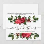 エレガントなポインセチアのクリスマス コーポレート グリーティング シーズンカード (正面/裏面)