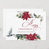 エレガントなポインセチアのクリスマス コーポレート グリーティング シーズンカード (正面/裏面)