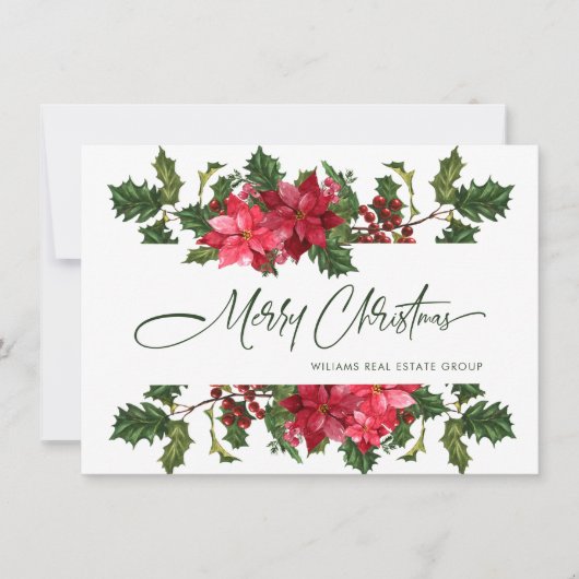 エレガントなポインセチアのクリスマス コーポレート グリーティング シーズンカード (正面)