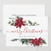 エレガントなポインセチアのクリスマス コーポレート グリーティング シーズンカード (正面/裏面)