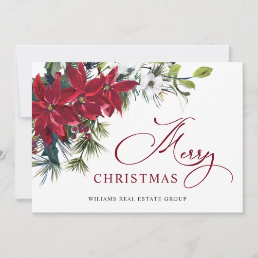 エレガントなポインセチアのクリスマス コーポレート グリーティング シーズンカード (正面)