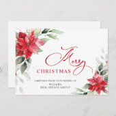 エレガントなポインセチアのクリスマス コーポレート グリーティング シーズンカード (正面/裏面)