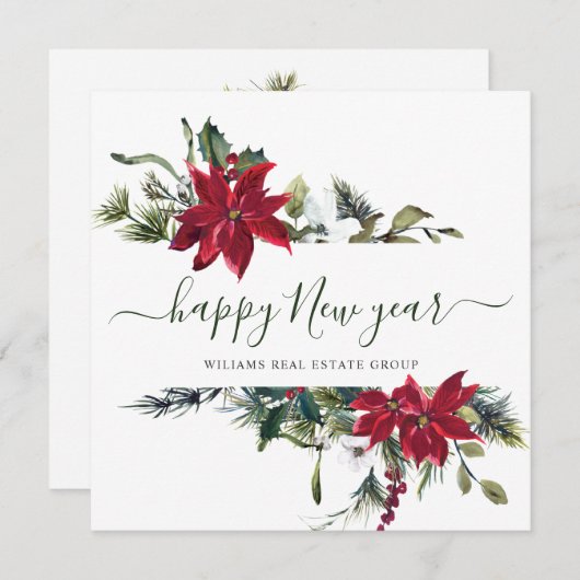 エレガントなポインセチアのクリスマス コーポレート グリーティング シーズンカード (正面/裏面)