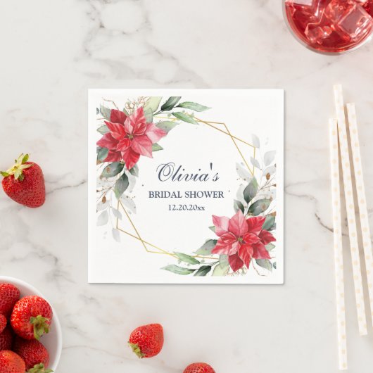 エレガントなポインセチアの冬のグリーン ブライダルシャワー スタンダードカクテルナプキン (インサイチュ)