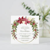 エレガントなポインセチアの花のクリスマス ブライダルシャワー 招待状 (スタンド正面)