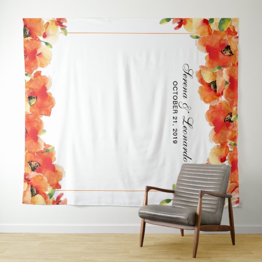 エレガントなポピー花のウェディングフォトブースの背景 タペストリー (インサイチュ(横))