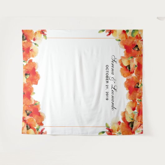 エレガントなポピー花のウェディングフォトブースの背景 タペストリー (正面(横))