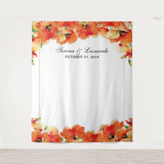 エレガントなポピー花のウェディングフォトブースの背景 タペストリー (正面)