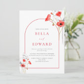 エレガントなポピー レッド ウォーターカラー ワイルドフラワーズ ウェディング 招待状 (スタンド正面)